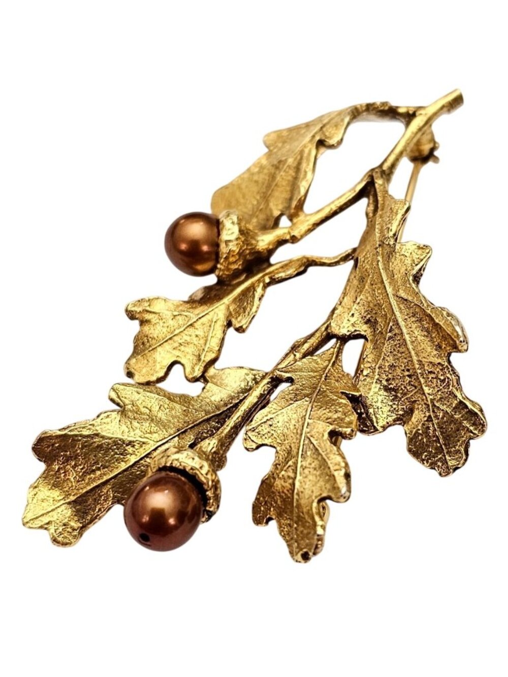 MMA Oak Leaf, Acorn Brooch Branch Faux Pearl Pin Signed, J735 - Picture 4 of 10